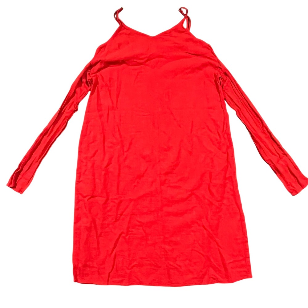 Kona Sol Red Cold Shoulder Long Sleeve Swim Cover Up Dress Large V-Neck Gauze